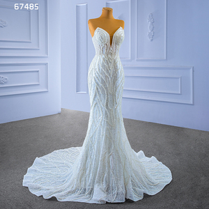 Vestido de novia de sirena Rsm67485, tela de encaje blanco con cuentas, Sexy, barato - Product Image 2