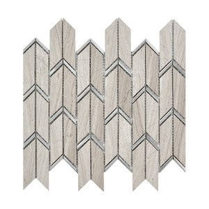 Mármol Hexágono Mosaico Cristal Blanco Latón Incrustaciones Mármol Waterjet Mosaico Natural Blanco Mármol Chorro de agua Mosaico de piedra - Product Image 6