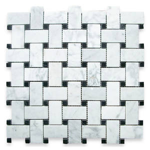 Mosaïque de sol en marbre blanc de Carrare italien, mosaïque murale, plateau de <span class=keywords><strong>douche</strong></span> de salle de bain, dessus en marbre blanc de Carrare avec des points noirs, carrelage en tresse - Product Image 1