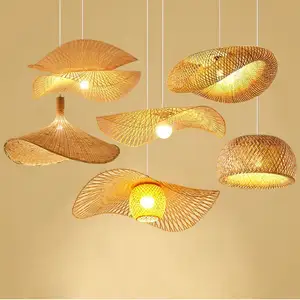 Ousing-lámpara colgante de madera de bambú, luz de ratán decorativa con forma personalizada