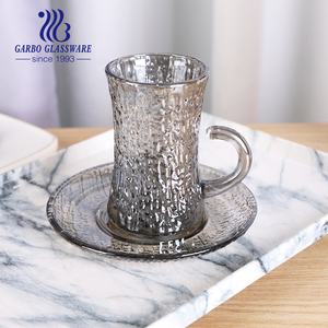 Placage ionique couleur gris fumé 105ml tasses turques tasse à thé marocaine verres tasse à thé tasse en verre avec soucoupe - Product Image 2