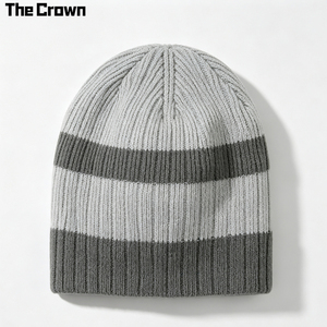 Bonnet d'hiver côtelé épais à rayures horizontales bicolores avec logo personnalisé, vente en gros, fabricant - Product Image 2