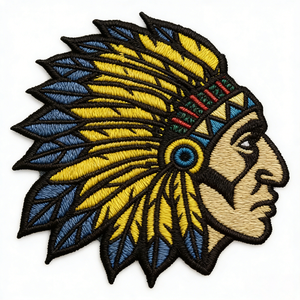 Patch brodé à coudre ou thermocollant, motif emblème de coiffe de chef indien, pour vêtements, vestes, sacs à dos, chapeaux - Product Image 1