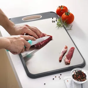 Grande planche à découper en paille de blé PP, planche à découper en plastique double face pour la cuisine, planche à découper en acier inoxydable 304 avec poignée - Product Image 2