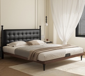 Cama <span class=keywords><strong>de</strong></span> Cuero Estilo Waffle, Respaldo Suave <span class=keywords><strong>de</strong></span> Alta Elasticidad + Base <span class=keywords><strong>de</strong></span> Cama Silenciosa, Retro y Cómoda, Doble, Disponible en Línea - Product Image 1