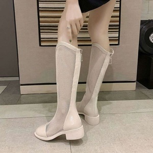 New Fashionable Ladies' High Boots Unique Mesh Design Pointed Toe Comfortable Western Style <b>Summer</b> Autumn Winter Spring PU Upper - Product Image 3