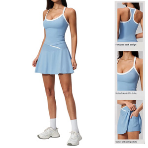 Nouvel ensemble de tennis d'été 2 pièces : débardeur de sport rembourré uni à dos nageur et jupe-short de yoga taille haute pour la gym, l'entraînement quotidien et le fitness - Product Image 3