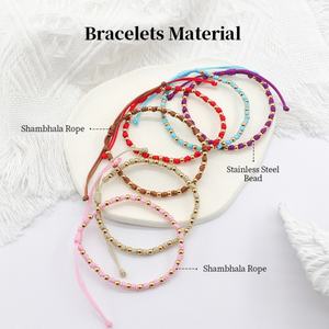 สร้อยข้อมือลูกปัดสแตนเลสชุบทอง 18K เงา ทรงกลม สำหรับผู้หญิง สายไนลอนหลากสีสัน ดีไซน์ทันสมัย ขนาด 4 มม. - Product Image 4