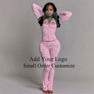 Women's Set Leopard Printed Set Skinny Hoodie and Low-Rise Flared Pants With Wide Waist Wholesale Tracksuits <strong>Clothing</strong> - Product Image 2