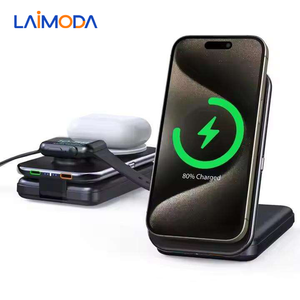 Sạc dự phòng LAIMODA di động, gấp gọn, từ tính, 8000mAh, 15W, <span class=keywords><strong>3</strong></span> trong 1, tích hợp sạc không dây và cáp - Product Image 1