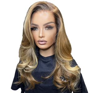 Perruque sans colle cheveux humains vierges doux Remy à cuticules alignées jolis blonds cendrés Highlight Lace Front perruques pour femmes prix de gros - Product Image 1