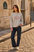 Pull en tricot vintage à col rond pour femme, imprimé lettres, coupe ample, épaules tombantes, manches longues, poignets rayés, pour l'automne et l'hiver