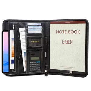 A4 PU Leather Professional Interview Padfolio Zippered Folder Organizer Briefcase Men Women Business Portfolio with Calculator