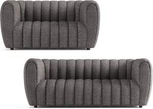 RUNXI Glamour Ensemble de canapé sectionnel inclinable 2 places en bouclé capitonné <span class=keywords><strong>à</strong></span> canaux verticaux, contemporain, extensible, Workshop - Product Image 4