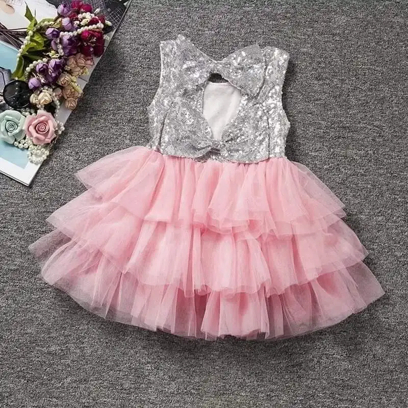 스팽글 다시 활 스팽글 드레스 아기 소녀 귀여운 여름 계층화 된 투투 파티 Dress1636