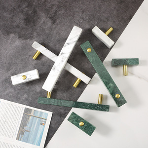 Modern Nordic Minimalist Marble and <b>Brass</b> T-Shaped Cabinet Drawer <b>Knob</b> and Handle Set-Durable Easy Installation - Product Image 1