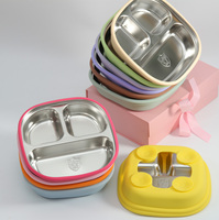 Bol à Offre Spéciale Bavoirs en silicone Assiette à ventouse pour bébé en acier inoxydable Ensemble d'alimentation pour bébé Assiette divisée