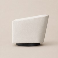 Fauteuil pivotant moderne en tissu ivoire, fauteuil de détente rembourré avec base ronde noire pour salon