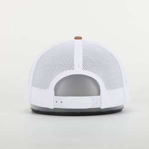 BSCI Oem под заказ, высокое качество, 6 панелей, синяя джинсовая кожаная нашивка с логотипом Gorras Mesh Snap Back 112, Кепка-тракер - Product Image 5