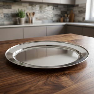 Elegant Durable <b>Round</b> Commercial Grade Stainless Steel Plaid Pattern Polished Finish <b>Serving</b> <b>Trays</b> - Product Image 3