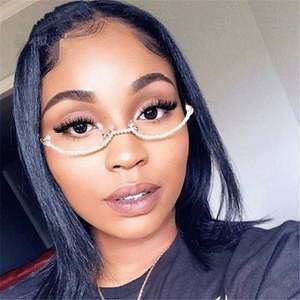 Nouvelles Lunettes de Soleil de Luxe 2021 pour Femme, Monture Demi-Cerclée en Alliage Or et Argent, avec Chaîne et Strass, Idéales pour les Fêtes - Product Image 3