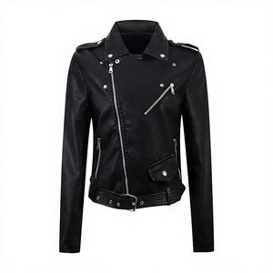 Chaqueta de Motocicleta Negra Informal y Elegante para Mujer, Estilo Urbano, de Secado Rápido, de Poliéster, para Primavera e Invierno - Product Image 2