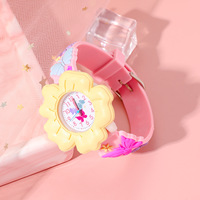 Montre-bracelet luxueuse à motif floral 3D, papillon, dessin animé, bracelet en silicone charmant, affichage par aiguille, montre pour fille