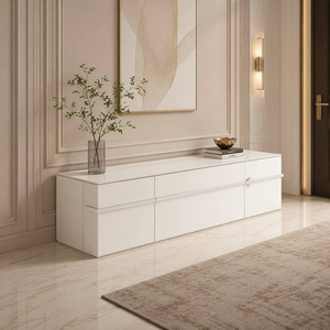 <span class=keywords><strong>Buffet</strong></span> d'entrée rectangulaire moderne avec cadre en bois laqué blanc, table de salon de luxe avec grand espace de rangement - Product Image 2