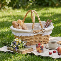 Panier de pique-nique en rotin tressé à la main, vintage, pour fruits et légumes, avec doublure en lin, vente en gros