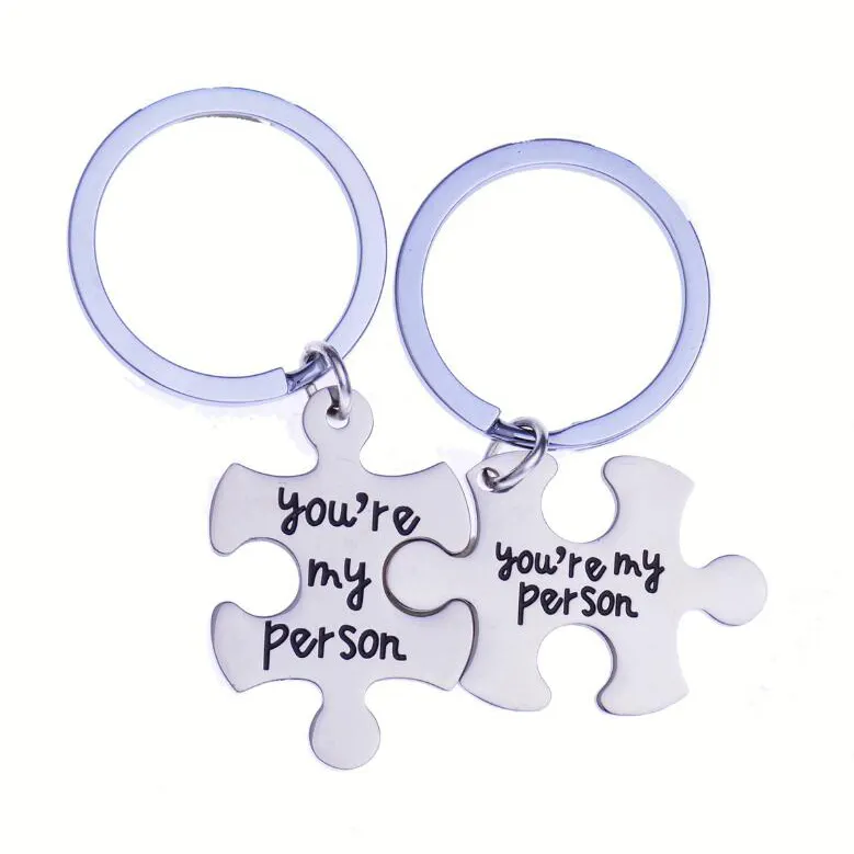 Two pieces you are my person combined keychain ring puzzle couple keychain