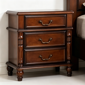 Traditional Dark <b>Walnut</b> Wood Nightstand 3-Drawer Antique Turned Leg Bedroom Furniture Storage <b>Cabinet</b> - Product Image 5