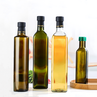 Bouteille d'huile d'olive en verre Marasca carrée ou ronde vide, transparente, ambre, verte, 100 ml, 250 ml, 500 ml, 750 ml, 1000 ml, avec bouchon