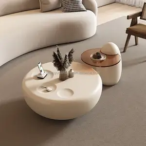 Mesa de café em forma nórdica conjunto luxo arte moderna designer mobiliário estilo creme apartamento sala redonda mesa de café vidro