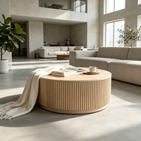 Table basse moderne à plateau cannelé en bois de frêne massif, mobilier de salon, table centrale, vente en gros, OEM, ODM, taille personnalisée, directement de l'usine