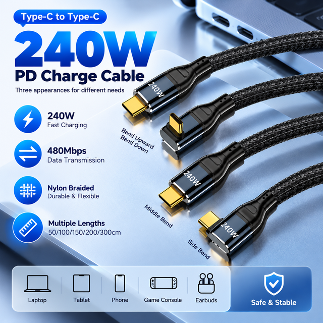 240W USB C to USB C Cable PD 3.1 48V 5A Fast Charging Type C Cable USB 2.0 Data Transfer for Laptop Phone Tablet
