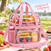 Sac isotherme transparent à double compartiment en PVC avec poche avant zippée, porte-bouteille et bandoulière réglable – Vente en gros