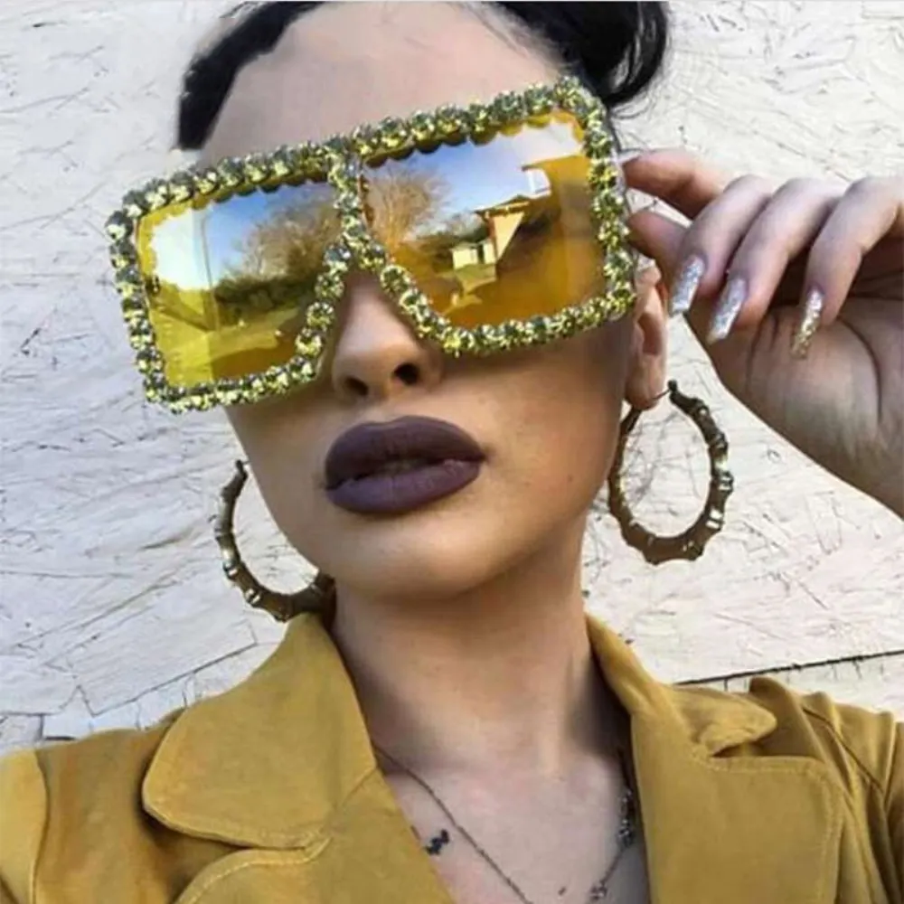 IN STOCK!Luxury Bling Square Rhinestone Oversized Sunglasses Party Flash Women Sun Glasses Wholesale ONLY FOR USA Sunglass 0001