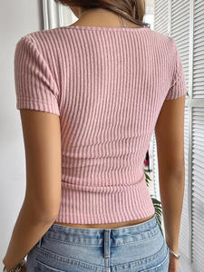 Hot Sale <strong>Women's</strong> Summer Sexy Short Sleeve <strong>Tops</strong> Ribbed <strong>Henley</strong> Button Slim Fit Basic Casual T-Shirts Blouse for Dailywear - Product Image 6