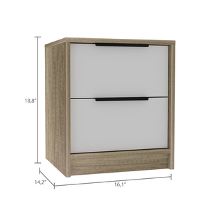 Kaia Nightstand Two <b>Drawers</b> Metal Handle White Pine <b>Storage</b> <b>Drawer</b> - Product Image 4