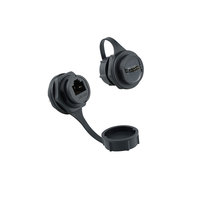 Conector Hembra RJ45 de Soldadura con Tuerca Frontal Tipo Bayoneta M25.2 (con PCB), Contacto de Cobre, Carcasa de Nailon, IP67 Impermeable