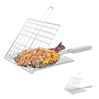 Panier de cuisson pliable en acier inoxydable, grand format, résistant à la chaleur, antiadhésif, avec poignée, portable, pour barbecue extérieur, camping, poisson et crevettes