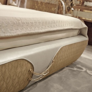 Cabecero italiano de lujo, muebles de dormitorio de gama alta, de cuero blanco, tamaño <span class=keywords><strong>King</strong></span>, cama con Mesillas de noche - Product Image 3