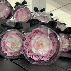 Lovebay Vente en gros <span class=keywords><strong>de</strong></span> fleurs préservées Cadeau pour la fête des mères pour femmes Rose éternelle réelle à longue durée <span class=keywords><strong>de</strong></span> vie Bouteille <span class=keywords><strong>de</strong></span> parfum en acrylique Roses préservées - Product Image 1