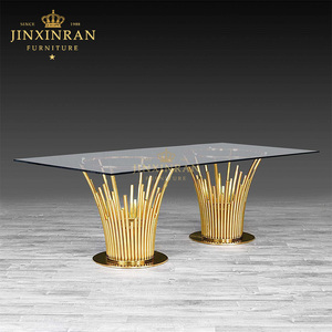 تصاميم جديدة أو طاولات طعام حديثة فاخرة ذهبية من الزجاج المقسى - Product Image 2