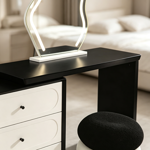 Modern Black Makeup Vanity <b>With</b> White <b>Drawers</b> Lighted Mirror And Stool Bedroom <b>Dressing</b> <b>Table</b> - Product Image 2
