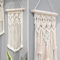Décoration murale en macramé tissé à la main, écologique, en coton, avec un design géométrique vertical, pour une décoration bohème de la maison