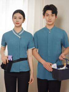 25 Billion Long Chinese Style Graded Strip Collar Short Sleeve Cleaning PA Room Service Housekeeping Staff Work Breathable - Product Image 5