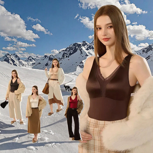 Autumn Winter Women's Casual Breathable V-neck One Piece Tank <b>Top</b> with Traceless Strap Wearless Bra Nylon Lace <b>Thermal</b> Clothing - Product Image 3