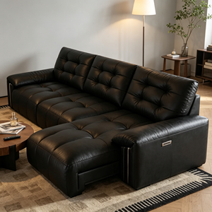 Sofá Seccional Moderno en Forma de L de Cuero PU Negro con Diseño Acolchado y Patas de Metal para Sala de Estar - Product Image 6