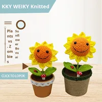 Ornement de fleur artificielle tricotée en forme de tournesol souriant, fait main, fini, pour cadeau de vacances